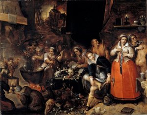 女巫的厨房绘画由耶鲁尼缪斯·弗兰肯（Hieronymus Francken）