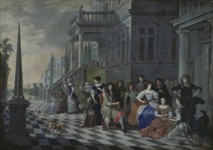 1672年在宫殿前制作音乐的人物