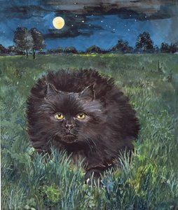 猫与月亮（纸上的丙烯酸）