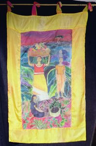 在迭戈-里维拉之后，2003年（丝绸上的染料）。