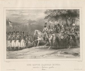 亲王元帅阿巴斯·米尔扎（Abbas Mirza）亲王（1789-1833）检查步兵团，1835年 作者 Hippolyte Bellange