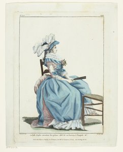 法国时装画廊 1787 年，TTT.388：美丽的苏菲正在等待...... 作者 弗朗索瓦·路易斯·约瑟夫·瓦托