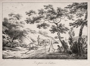 佳能准备射击，1817年。 作者 Hippolyte Lecomte
