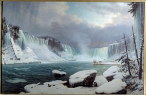 大尼亚加拉白内障，冬季效应。尼亚加拉大瀑布的景色。画家：Hippolyte Victor Valentin Sebron (1801-1879)