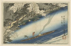 盛开的岚山
岚山漫卡（实物标题）
京都名胜（系列标题）
京都名所之内（物品上的系列名称） 作者 歌川广重 (I)