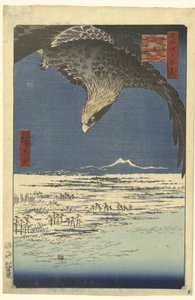 深川附近裾崎的十万坪平原
福川裾崎十万大山（实物标题）
江户百景（系列标题）
名所江户百景（文物上的系列标题） 作者 歌川广重 (I)