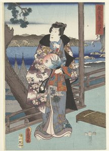 优雅的源氏茶室
Furyu Genji Suma（物品上的标题） 作者 歌川广重 (I)