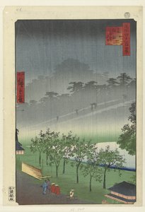 赤坂泡桐采石场的傍晚雨景
赤坂叽里巴泷(物品上的标题)
江户百名相（系列标题）
名所江户百景（文物上的系列标题）