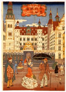 美国生活的观点，来自《伦敦新闻画报》，出版。1860. 作者 歌川广重