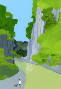 A man fishing in a valley 作者 井筒宏之