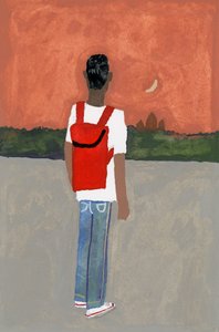 一位背着红色背包的旅行者，2016年， 作者 井筒宏之