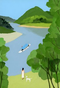 一个女人在看着这艘船。 作者 井筒宏之