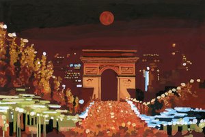 凯旋门和香榭丽舍大街夜景，2015 年（纸上水粉画） 作者 井筒宏之