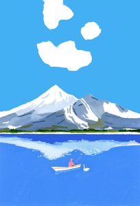 在冬季的湖上钓鱼 作者 井筒宏之