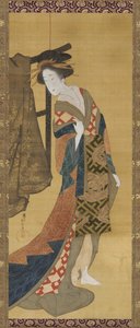 站在衣架旁的宫女，江户时代，19世纪初。 作者 久川S