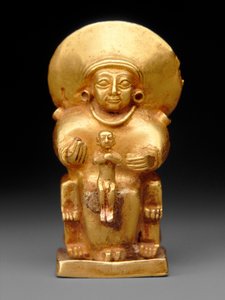带孩子的坐姿女神，约公元前1300年（金）。