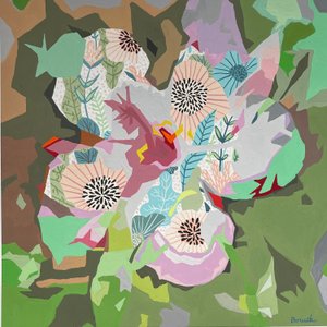 花卉抽象 #5，2023 年（纸上水粉画） 作者 霍莉·博鲁克