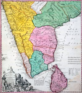 1733年印度半岛地图（手工彩色雕刻）