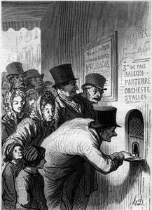 A theater window. Cartoon by Honore Daumier (1808-1879). Engraving in “” Le Monde Illustré”” n°269 of 7 June 1862. 作者 奥诺雷·杜米埃