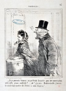 Artwork by Honore Daumier (1808-1879) Charivari: Serie FARIBOLES “” -Si je could find an honest pretexte to link conversation with this young model?... Ah! I