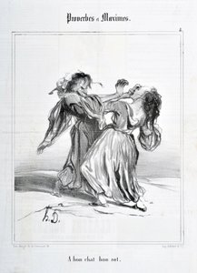 霍诺尔-杜米埃（1808-1879）的作品。Charivari》可追溯到1840年。PROVERBES ET MAXIMES "A bon cat bon rat "系列：MusEE DES BEAUX ARTS - PALAIS LONGCHAMP, MARSEILLE 作者 奥诺雷·杜米埃