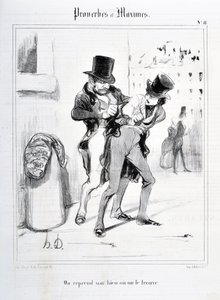 霍诺尔-杜米埃（1808-1879）的作品。Charivari》可以追溯到1840年。PROVERBES ET MAXIMES系列 "我们恢复我们的财产，或者我们找到它 "MusEE DES BEAUX ARTS - PALAIS LONGCHAMP, MARSEILLE 作者 奥诺雷·杜米埃