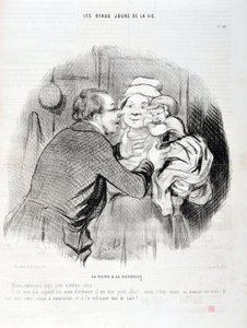 Artwork by Honore Daumier (1808-1879). Charivari dates from 1848: Serie Les beaux jours de la vie. The visit to the nurse - Let