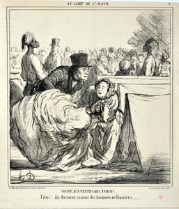 奥诺尔-杜米埃（1808-1879）的作品《查理周刊》是1859年的作品。在圣莫尔军营参观土库曼人的帐篷。"在这里！......他们像普通人一样睡觉......"马赛隆尚宫美术博物馆，马赛 作者 奥诺雷·杜米埃