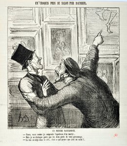 Artwork by Honore Daumier (1808-1879). Charivari dates from 1865: Serie Sketches Taken at the Salon A whimsical painter. “Here, see how I understand the apotheosis of a martyr... “But I can see only the two feet of your person.- The head is already in heav 作者 奥诺雷·杜米埃