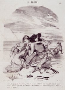 关于猎人的动画片。系列 "生命中的美丽日子--狩猎"。"我告诉你，我让他离开......"雕刻家Honore DAUMIER (1808-1879)的作品。摘自1月10日的《查理报》（Le Charivari）。 作者 奥诺雷·杜米埃
