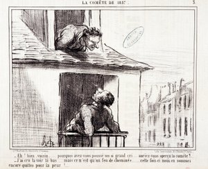 关于科学的动画片。瑟尔 "1857年的科米特"。"好吧，邻居......你为什么会发出如此大的哭声......"雕刻家Honore DAUMIER (1808-1879)的作品。摘自3月11日的《查理报》（Le Charivari）。 作者 奥诺雷·杜米埃