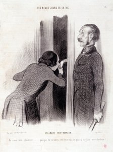 关于这对夫妇的动画片。系列 "生命中的美丽日子"。"爱人太幸福......"雕刻家Honore DAUMIER (1808-1879)的作品。摘自9月1日的《查理报》（Le Charivari）。 作者 奥诺雷·杜米埃