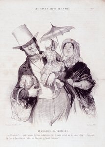 关于家庭的动画片。系列 "生活中的美丽日子"。乡下的一个星期天......"雕刻家Honore DAUMIER（1808-1879）的作品。摘自7月21日的《查理报》（Le Charivari）。 作者 奥诺雷·杜米埃