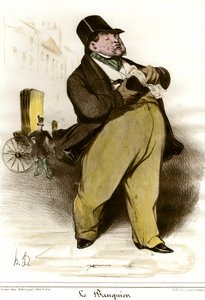 银行家的漫画 绘画者Honore Daumier (1808-1879)，出自1835年的 "The Charivari" 。私人收藏 作者 奥诺雷·杜米埃
