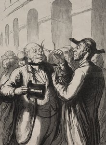 环球展览：在入口处检查照片。  秃头者必须摘下帽子，近视者必须摘下眼镜 作者 奥诺雷·杜米埃