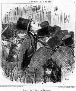 迈松尼耶的画作前，取自霍诺尔-道米埃（1808-1879）的漫画系列《画作与沙龙》。"Charivari" 作者 奥诺雷·杜米埃