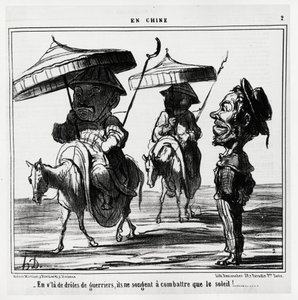在这些有趣的战士中，他们只想着与太阳作战。在《中国》系列中，Honore Daumier（1808-1879）的插图，发表在《Charivari》上，日期为1月8日。 作者 奥诺雷·杜米埃