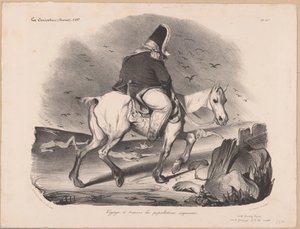 法国国王路易-菲利普一世在尸体中骑马的漫画
Voyage à travers les populations empressées（标有标题的物品） 作者 尼古拉斯-路易斯·德劳努瓦