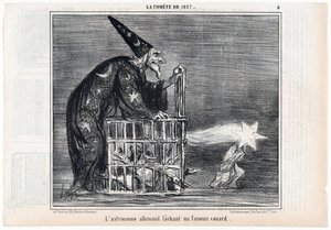 1857年的彗星，德国天文学家释放了一只著名的鸭子，来自Le Charivari, pub.1858.   作者 奥诺雷·杜米埃