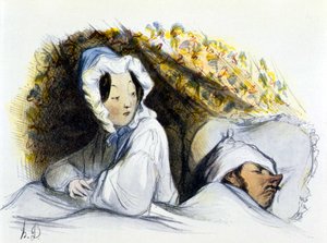 床上的男人和女人："顽皮的睡魔！"。去..."，Edouard Fuchs的 "情色艺术史"，柏林 作者 奥诺雷·杜米埃
