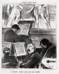 音乐素描：演奏悲剧时的管弦乐队。奥诺尔-道米埃（1808-1879）的插图，发表于《查理报》，日期为1852年4月5日。 作者 奥诺雷·杜米埃