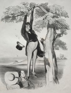 游牧民族，图2：过于剧烈地摇摇梅树的危险...，1845年。 作者 奥诺雷·杜米埃