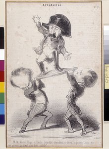 Victor Hugo和Emile de Girardin支持拿破仑-波拿巴的候选资格。由Honore Daumier（1808-1879）创作的漫画出现在 "Le Charivari "上。维克多-雨果的文学之家，比弗尔(Dim in cm 30,3x20) 作者 奥诺雷·杜米埃