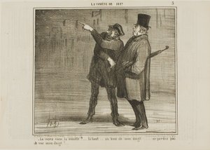 "你能看到彗星吗......就在那里，在我的指尖......不要看不见我的指尖！"，《1857 年的伯爵》第 5 版 作者 奥诺雷·维克托林·杜米埃