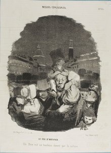 在焰火晚会上。父亲是一匹草泥马，由大自然提供，图片 33 来自《Moeurs Conjugales》，图片 14 来自《Actualités》。 作者 奥诺雷·维克托林·杜米埃