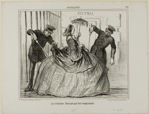 Crinolines 突然变得可疑起来，来自 Actualités 的 419 号板材 作者 奥诺雷·维克托林·杜米埃