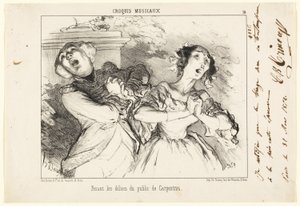 向公众展示卡朋特拉的魅力，选自 Croquis Musicaux 的图版 16 作者 奥诺雷·维克托林·杜米埃