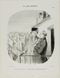"我住得有点高......但至少我可以欣赏到美丽的景色"，《Les Bons Bourgeois》第 8 版 作者 奥诺雷·维克托林·杜米埃