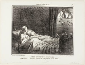 住在地下室的弊端之一。"看，这又是昨晚长出来的......"，《巴黎小品》第 15 盘 作者 奥诺雷·维克托林·杜米埃