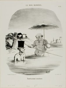 狗日里的放松，来自 Les Bons Bourgeois 的第 33 号板材 作者 奥诺雷·维克托林·杜米埃